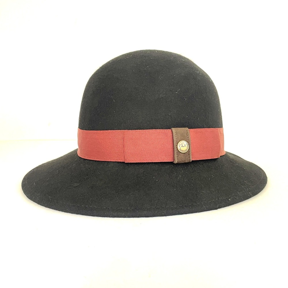 Goorin Bros Black Wool Felt Cloche Hat Rust Ribbon 105-6330 Womens Medium